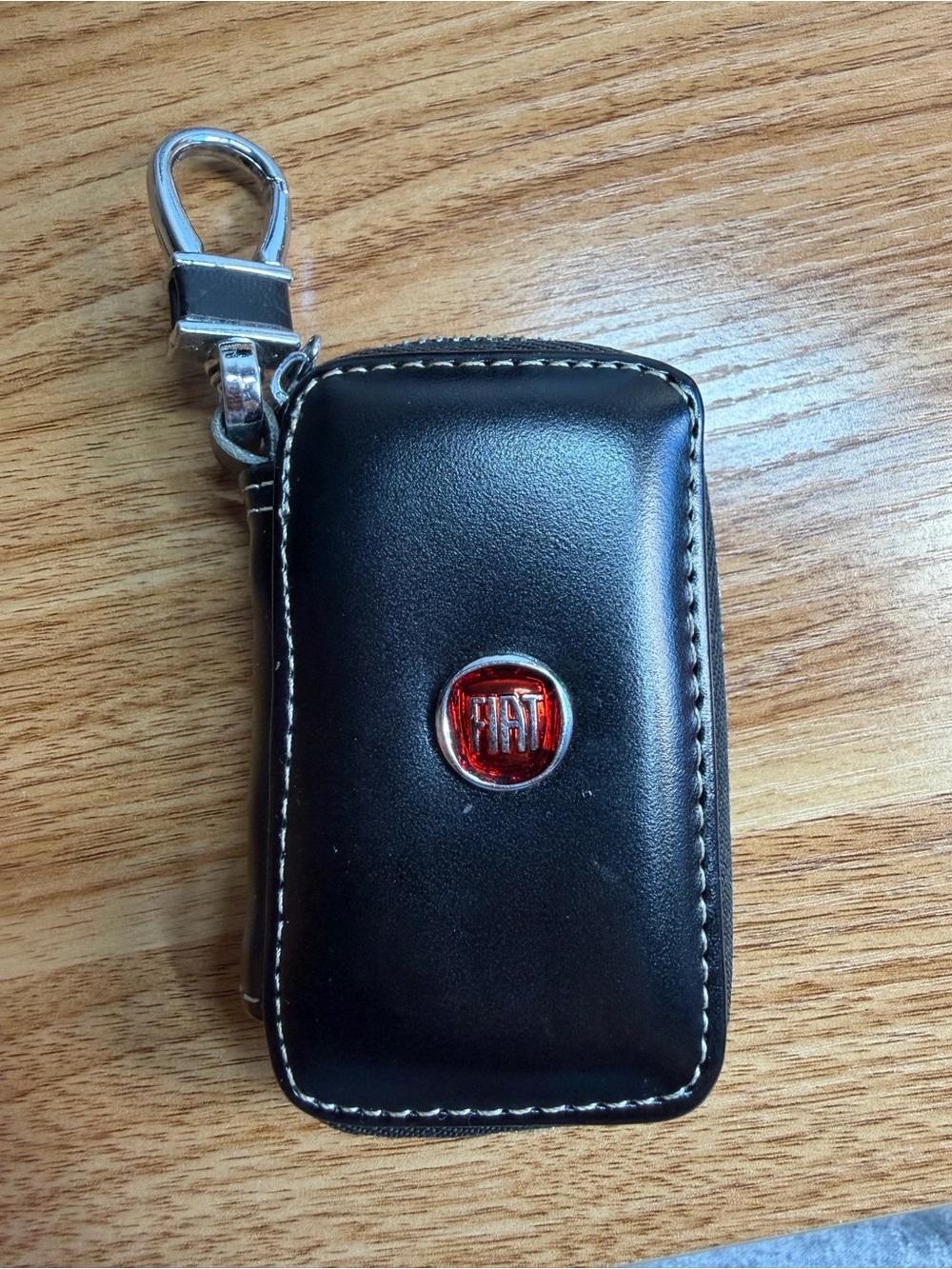 FIAT Black Leather Key Fob Case with Clip